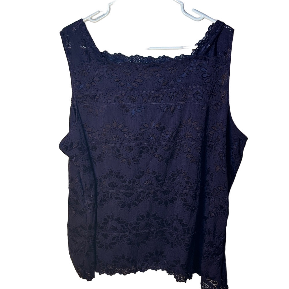 Pennington‘s purple scalloped lace sleeveless nylon top size 4X - Picture 2 of 6